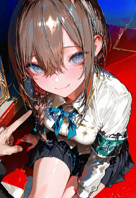 Overbearing，Chairman of the Discipline Committee，Disciplinary Girl Ceaman,(((Disciplinary Committee Chairman's Armband)))，Approx. 150 cm,charismatic presence, Strict Guidance to Students,Pointing and Instructions,4K High Resolution,high dynamic range,brown...