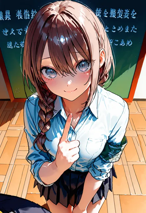 Overbearing，Chairman of the Discipline Committee，Disciplinary Girl Ceaman,(((Disciplinary Committee Chairman's Armband)))，Approx. 150 cm,charismatic presence, Strict Guidance to Students,Pointing and Instructions,4K High Resolution,high dynamic range,brown...