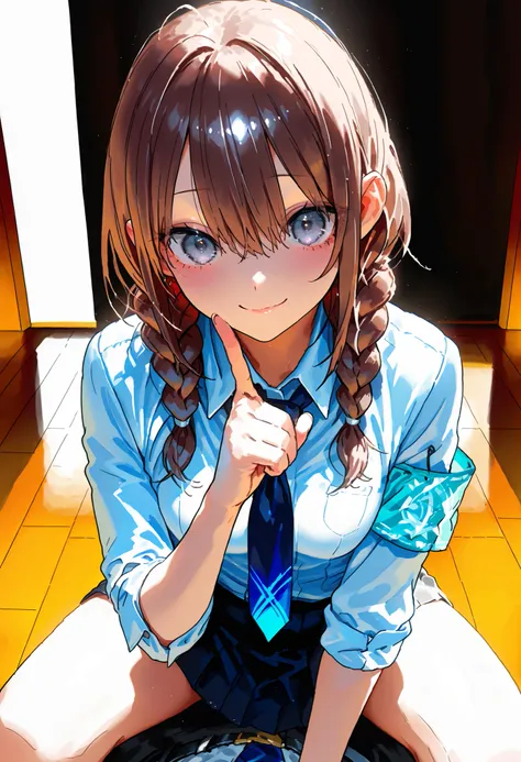 Overbearing，Chairman of the Discipline Committee，Disciplinary Girl Ceaman,(((Disciplinary Committee Chairman's Armband)))，Approx. 150 cm,charismatic presence, Strict Guidance to Students,Pointing and Instructions,4K High Resolution,high dynamic range,brown...