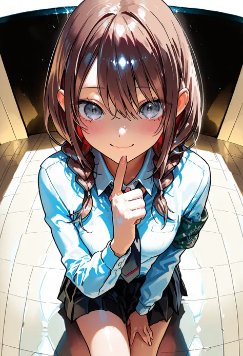 Overbearing，Chairman of the Discipline Committee，Disciplinary Girl Ceaman,(((Disciplinary Committee Chairman's Armband)))，Approx. 150 cm,charismatic presence, Strict Guidance to Students,Pointing and Instructions,4K High Resolution,high dynamic range,brown...