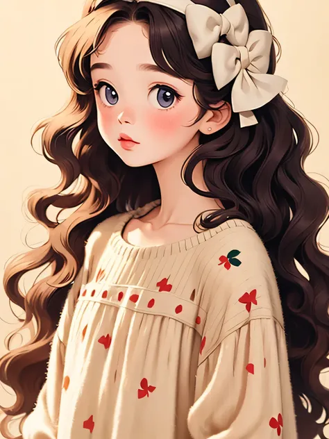 (masterpiece, Highest Quality:1.2), little girl，Alone，I applied it to my wavy hair，light and fluffy long hair，bow headband，camisole similar to Lanka，details， very soft light ，Clean Backgrounds，