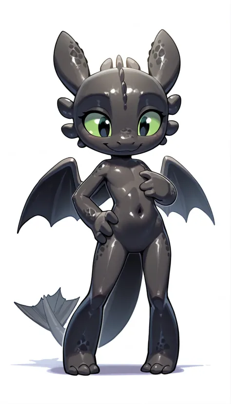 score_9, score_8_up, score_7_up, anthro, masterpiece, best quality, amazing quality, very aesthetic, absurdres, source furry, 1boy, toothless_httyd, dragon, night fury, black scales, wings, tail, claws, full body, feets with three toes, solo, green sclera,...