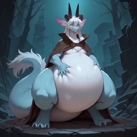 full body, furry, dragon, (wide bottom), (heavy bottom), wided legs, long digitigrade leg, (giant pearshape body), no nipple,detailed face,4k ultfigurelity, (4k full body view:1.0),ultra high detailed body,feral dragon,light blue fur,pink eyes,white belly ...