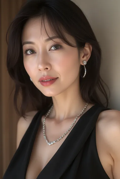 close-up portrait, This is a physically-based rendering of a 48-year-old, sexy Japanese woman, (high definition, masterpiece, Highest Quality, high definition, Clear Focus), (ultimate beauty, realistic, 超realisticな,  realistic), depth of field, for viewers...