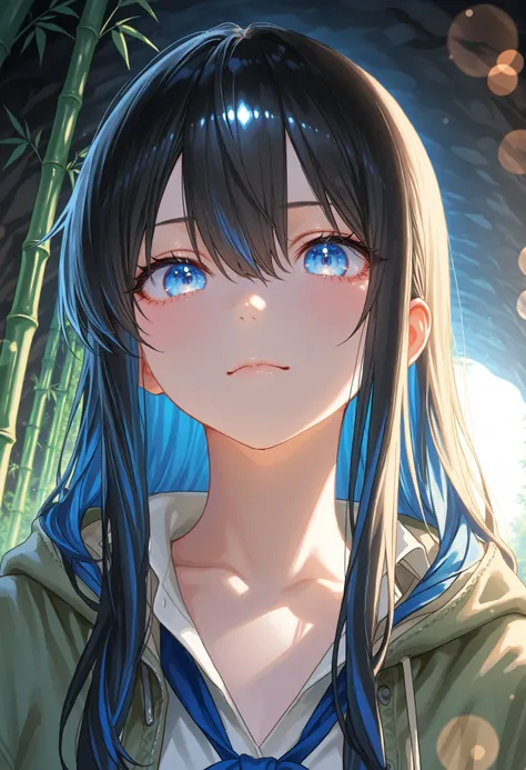 A girl who goes on an adventure in a huge underground cave in search of sparkling ores、slender body、serious expression、Attitudes Like Leading Explorers、Bright Ore Shining in the Dark、A fantastic underground lake、 Chokehole、Stalagmite 、Beautiful Scenery Wov...