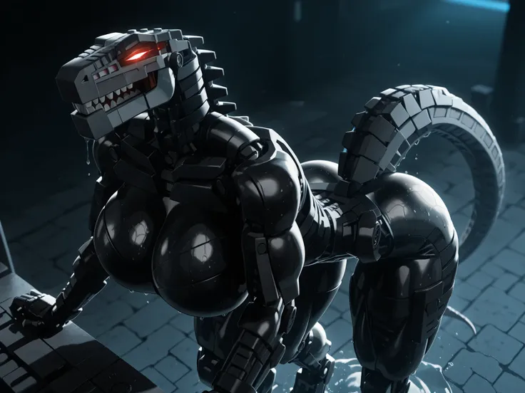 l3g0, masterpiece, best quality, amazing quality, very aesthetic, high resolution, highly detailed, high quality, krekkov style, score_9, score_8_up, score_7_up , solo, muscular, roodaka, bionicle, anthro, dinosaur, lidded eyes, annoyed, glowing eyes, sedu...