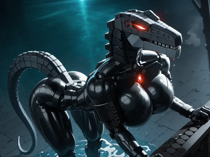 l3g0, masterpiece, best quality, amazing quality, very aesthetic, high resolution, highly detailed, high quality, krekkov style, score_9, score_8_up, score_7_up , solo, muscular, roodaka, bionicle, anthro, dinosaur, lidded eyes, annoyed, glowing eyes, sedu...