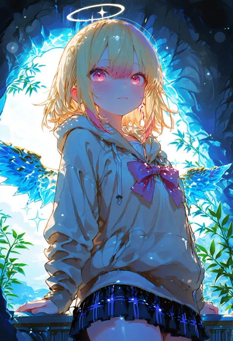 A girl who goes on an adventure in a huge underground cave in search of sparkling ores、cowboy shot、slender body、serious expression、Attitudes Like Leading Explorers、Bright Ore Shining in the Dark、A fantastic underground lake、 Chokehole、Stalagmite 、Beautiful...