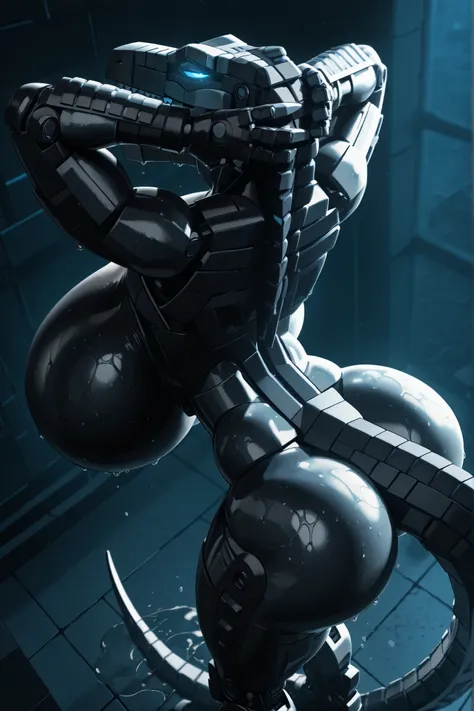 l3g0, masterpiece, best quality, amazing quality, very aesthetic, high resolution, highly detailed, high quality, krekkov style, score_9, score_8_up, score_7_up , solo, muscular, roodaka, bionicle, anthro, dinosaur, lidded eyes, annoyed, glowing eyes, sedu...