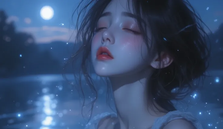 Highest Quality、masterpiece、high sensitivity、high definition、detailed description、Lakeside park、Slender Woman、Full body photo、(座っている美しいGirl)、cute idol、Skin that is white and translucent、Cute mouth、Adorable Eyes、high nose、 with a high and sharp nose、japanes...