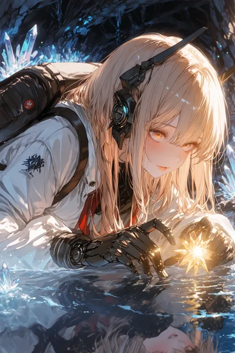 masterpiece,最High Quality,Super Detailed,And high-precision,slender,High Quality、score_9、score_8_up、score_7_up、masterpiece、High Quality、Super Detailed、High Quality、masterpiece、super high resolution on a pile、((結晶洞窟を探検するAndroid Girl))1 woman(Android Girl、 M...