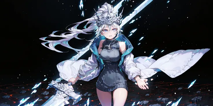 Alone, 1 girl, solitary female character, a young teenager about 1.5 meters tall. She stands alone against a deep black background, making her stand out vividly. Her physique and height are exactly like Terakomari Gandesblood from The Vexations of a Shut-I...