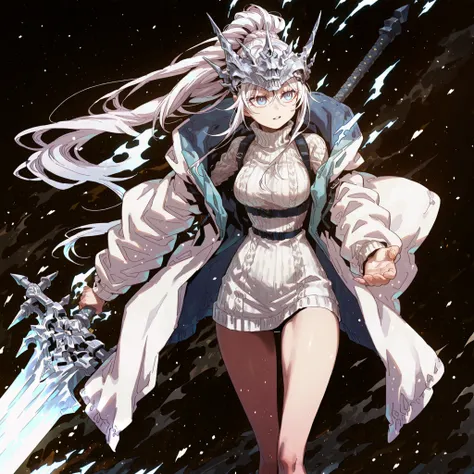 Alone, 1 girl, solitary female character, a young teenager about 1.5 meters tall. She stands alone against a deep black background, making her stand out vividly. Her physique and height are exactly like Terakomari Gandesblood from The Vexations of a Shut-I...