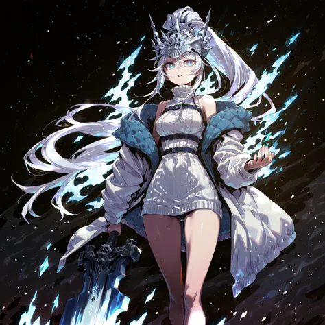 Alone, 1 girl, solitary female character, a young teenager about 1.5 meters tall. She stands alone against a deep black background, making her stand out vividly. Her physique and height are exactly like Terakomari Gandesblood from The Vexations of a Shut-I...