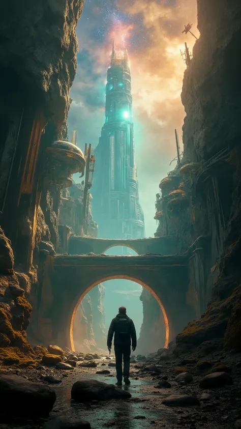 high-definition images、Agartha in the Underworld、Explore、Ethan Hunt、Beautiful futuristic buildings in the seven-color sky、