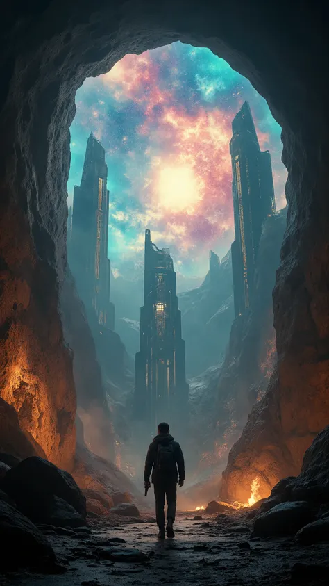 high-definition images、Agartha in the Underworld、Explore、Ethan Hunt、Beautiful futuristic buildings in the seven-color sky、