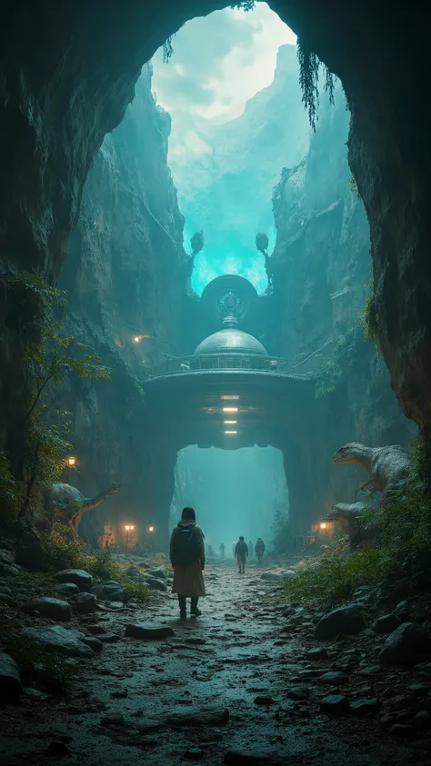 high-definition images、カイラス山の地下にある、シャンバラ in the Underworld、Explore、Ethan Hunt、Beautiful futuristic buildings in the seven-color sky、恐竜も歩き回る