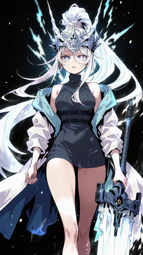 Alone, 1 girl, solitary female character, a young teenager about 1.5 meters tall. She stands alone against a deep black background, making her stand out vividly. Her physique and height are exactly like Terakomari Gandesblood from The Vexations of a Shut-I...