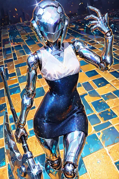 (doll joints,metallic skin, silver metal skin,Robogirl,Robot Girl,xxx667_illu,) The girl is a iron doll (mechanical robot woodcutter) cast from metal. she has an articulated doll's body and metal joints. There are rivets on the body.  There are traces of r...
