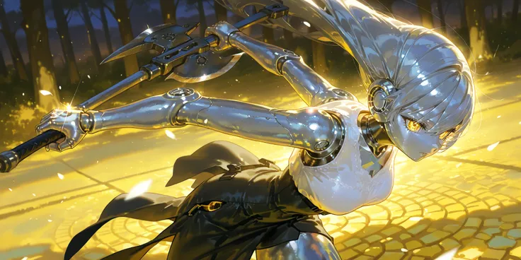  (doll joints,metallic skin, silver metal skin,Robogirl,Robot Girl,) The girl is a iron doll (mechanical robot woodcutter) cast from metal. she has an articulated doll's body and metal joints. There are rivets on the body.  There are traces of rust and met...