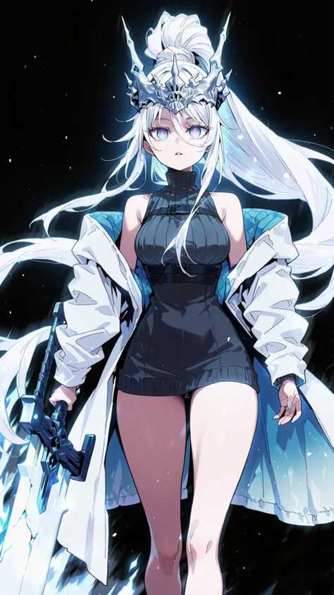 Alone, 1 girl, solitary female character, a young teenager about 1.5 meters tall. She stands alone against a deep black background, making her stand out vividly. Her physique and height are exactly like Terakomari Gandesblood from The Vexations of a Shut-I...