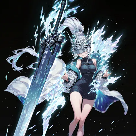 Alone, 1 girl, solitary female character, a young teenager about 1.5 meters tall. She stands alone against a deep black background, making her stand out vividly. Her physique and height are exactly like Terakomari Gandesblood from The Vexations of a Shut-I...