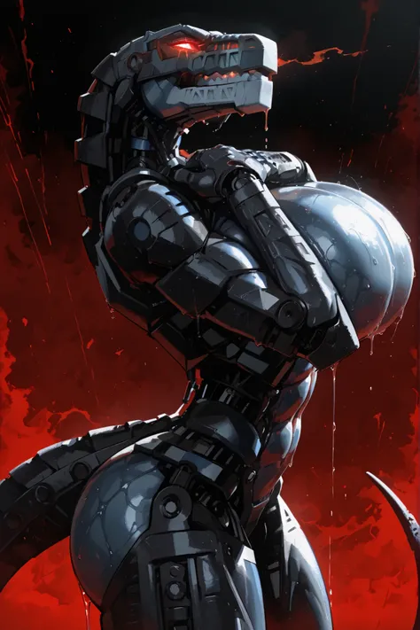 748cmstyle,l3g0, masterpiece, best quality, amazing quality, very aesthetic, high resolution, highly detailed, high quality, krekkov style, score_9, score_8_up, score_7_up , solo, muscular, roodaka, bionicle, anthro, dinosaur, lidded eyes, annoyed, glowing...