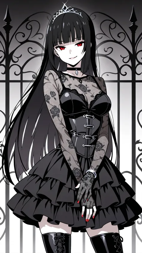 BREAK (masterpiece:1.2), best quality, high resolution, unity 8k wallpaper, (illustration:0.8),Anime-style black rose garden engulfed in dense pale fog, gothic iron fences barely visible in the distance, faint light filtering through mist, soft grayscale p...