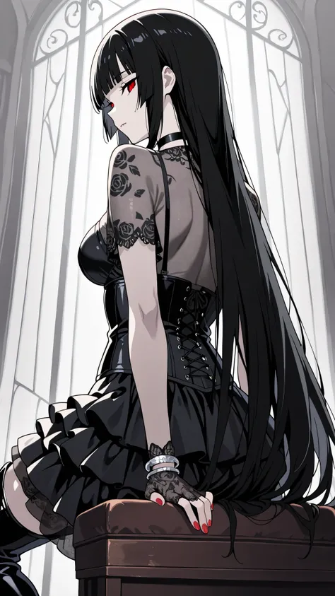 BREAK (masterpiece:1.2), best quality, high resolution, unity 8k wallpaper, (illustration:0.8),Anime-style black rose garden engulfed in dense pale fog, gothic iron fences barely visible in the distance, faint light filtering through mist, soft grayscale p...