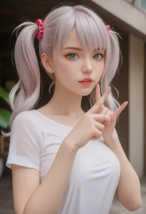 （（（ＳＦＷ、Highest quality、A first-class masterpiece、normal body 、32K、detailed face、Ultra High Accuracy、Normal hand、Highest）））、Miles/mile、Adele Von Ascum、Beautiful girl、Pink silver hair、twin tails、Blue-green eyes 、Slim、slender、Detective、white shirt、Point your ...