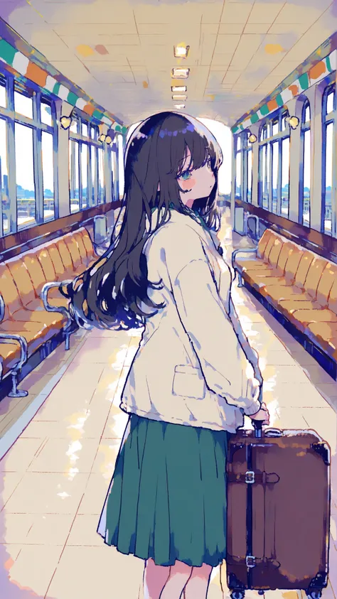 Airport lobby,waiting room,Traveler,travel trunk,女性がwaiting roomの椅子に座って居眠りしている,woman,,Spectators,,,Dynamic,anime,masterpiece,Highest Quality,great quality,very beautiful,Newest,