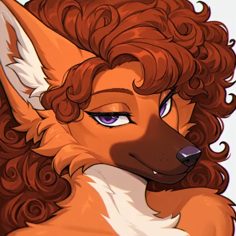 ((anthro maned wolf)), close up ,furry anthro, detailed eyes, chromatic aberration, long curly hair