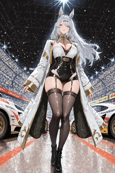 racecourse、Racing場、Uma Musume、horse ear、Jirio Mahonoko、 A sophisticated eye 、Full Body、GBF_style、748cm style、32K、semi-realistic、 super detailed description on the front 、art work、Original Work、 Detailed Color、 detailed eyes、 detailed face 、Detailed Eyes、d...