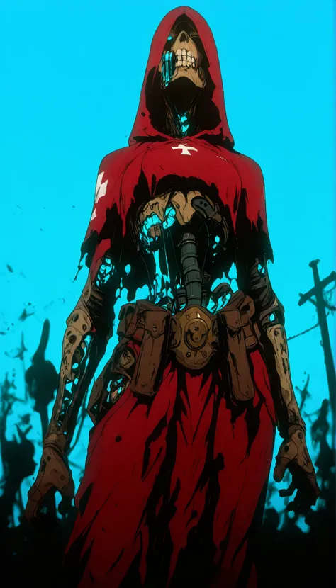 , masterpiece, the best quality, amazing quality, very aesthetic, an extremely high resolution, War song,Cuerbo, high contrast mini tube,red ,blue,yellow,zombie,ojos verdes y bluees,