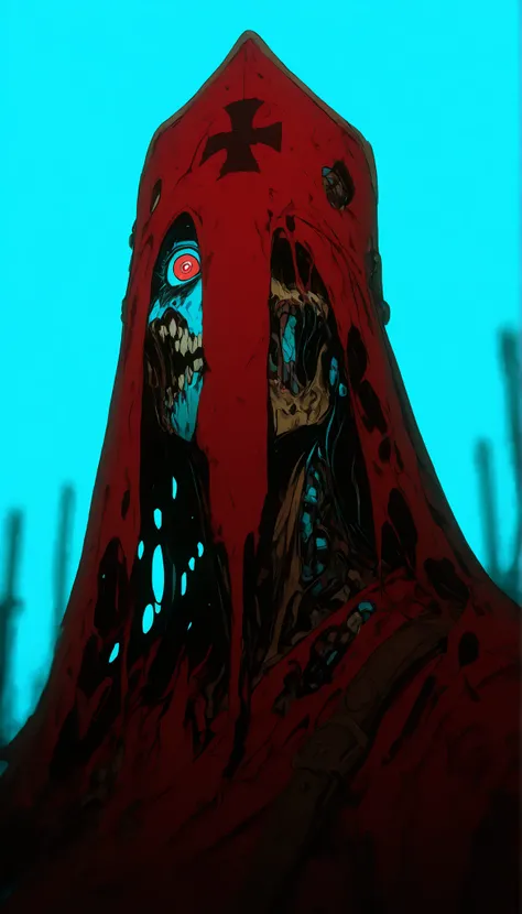 , masterpiece, the best quality, amazing quality, very aesthetic, an extremely high resolution, War song,Cuerbo, high contrast mini tube,red ,blue,yellow,zombie,ojos verdes y bluees,