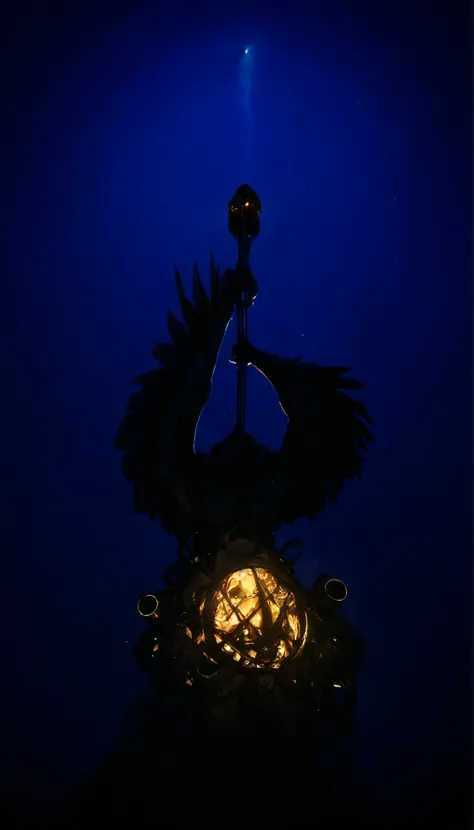 , masterpiece, the best quality, amazing quality, very aesthetic, an extremely high resolution, War song,Cuerbo,black feathers,In the night sky,high contrast mini tube, illuminated