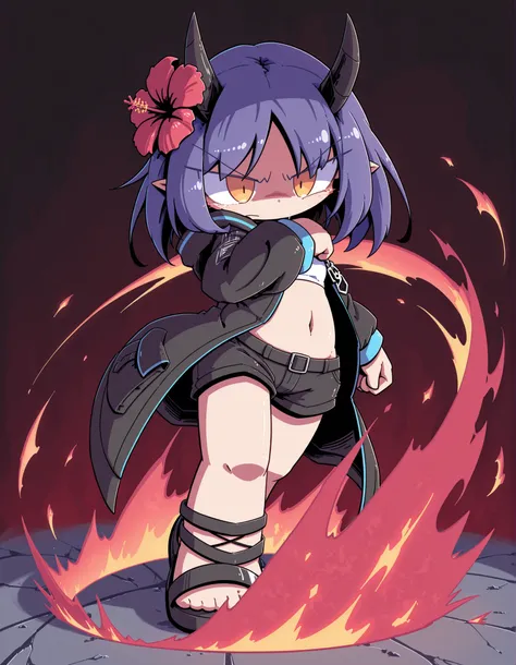 nettsuu_style, hibiscus \(arknights\), standing, solo, dynamic pose, full body,, masterpiece, best quality, amazing quality