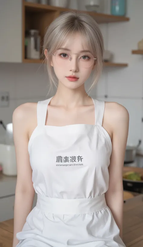 Top image quality、Raw photography、超A high resolution、18-year-old Korean、Glasses beauty、Colossal tits:1.5、cleavage of the breast:1.5、Healthy complexion、shiny white skin、(short cut hair)、((Light brown silver hair))、Beautiful eyes with random colors、very thin...