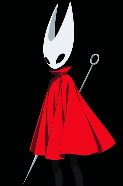 H0r1et, mask,,red cape,,sword,,weapon,,mug, pop art, digital vector illustration, black background, masterpiece, absurdres 