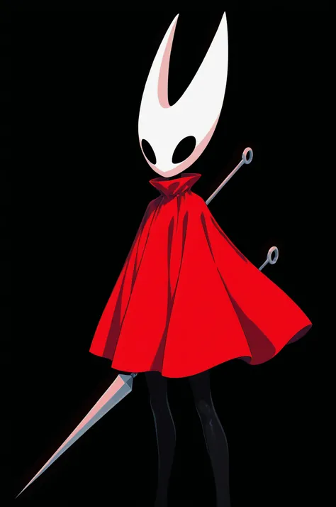 H0r1et, mask,,red cape,,sword,,weapon,,mug, pop art, digital vector illustration, black background, masterpiece, absurdres 