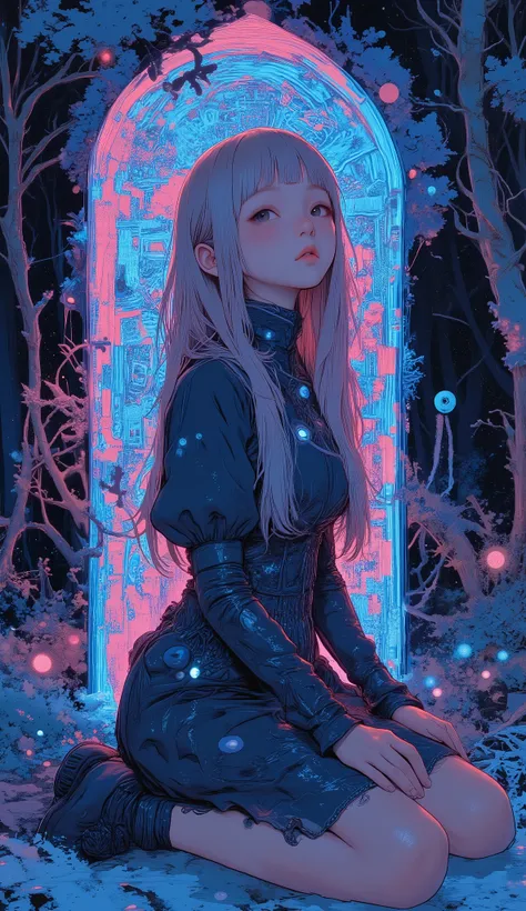 people, , Wearing a dark-colored chipao dress、fit the body, beautiful erotic face. people物とその服装に焦点を当てたシンプルなコンテキストを画像に表示しています {x} wearing a dark-colored chipao dress, and accessories with blue accents. kneeling with legs hidden underneath.detailed hands、A s...