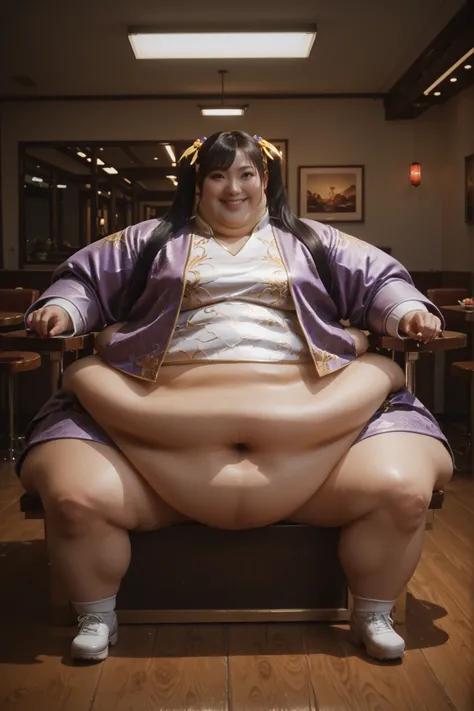 1girl, solo, masterpiece, best quality, Ling Xiaoyu, long hair, black hair, twin tails, brown eyes, Asian, shirt, long sleeves, hair ornament, ribbon, hair ribbon, open clothes, shorts, open jacket, purple jacket, purple shorts, Chinese clothes, short dres...