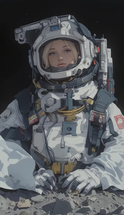 空中に浮かぶSpace Suitを着た女性の漫画, girl In space, Molly in space , woman astronaut, In spacesuit, clothed In space suit, Space Suit, with a space suit on, Space Suitを着て, astronaut, lonely astronaut, astronaut stranded on planet, wears a Space Suit, an astronaut, In...