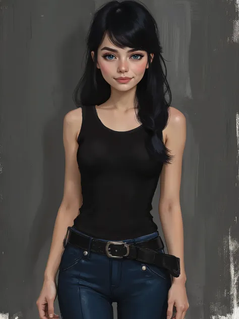 sketch painting, marinette Dopanchan, ArsMJStyle, Flat Cartoon Illustration, A very beautiful and cute 22 year old woman with a slight smile. (((Shy smile))), sharp focus on the face, (((Western eyes:1.5))), (((Extremely detailed ice-blue eyes, beautiful e...