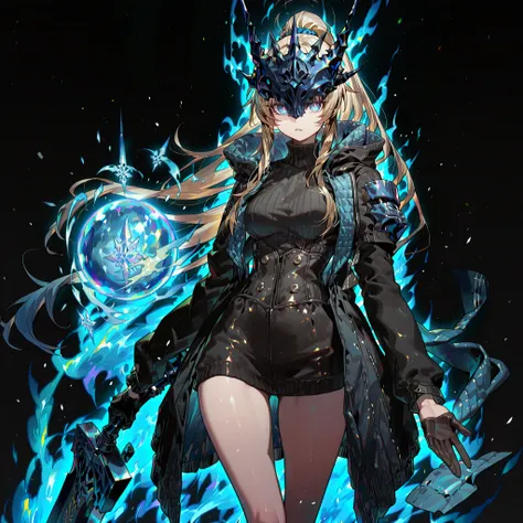 Alone, a girl — a solitary female character, a young teenager about 1.5 meters tall. She stands alone against a deep black background, which makes her stand out vividly. Her physique and height are exactly like Terakomari Gandesblood from The Vexations of ...