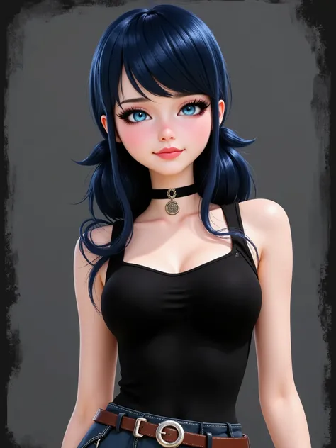 marinette Dopanchan, Anime , A very beautiful and cute 22 year old woman with a slight smile. (((Shy smile))), sharp focus on the face, (((Western eyes:1.5))), (((Extremely detailed ice-blue eyes, beautiful eyes, beautifully detailed eyes))), (((delicately...