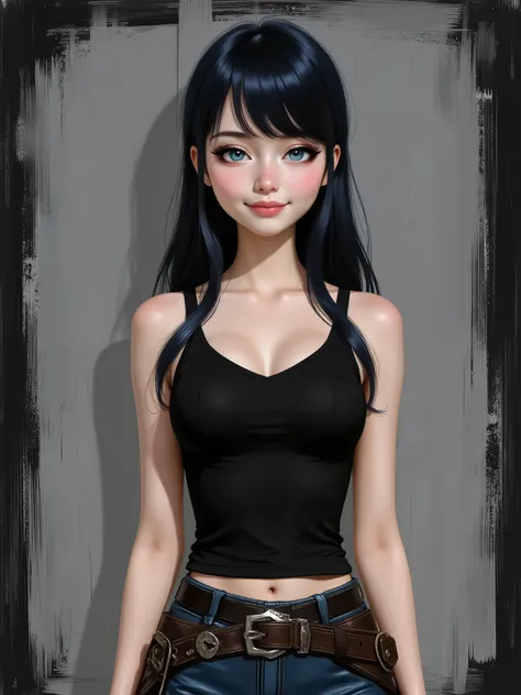 sketch painting, marinette Dopanchan, Anime , A very beautiful and cute 22 year old woman with a slight smile. (((Shy smile))), sharp focus on the face, (((Western eyes:1.5))), (((Extremely detailed ice-blue eyes, beautiful eyes, beautifully detailed eyes)...