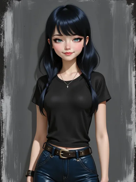 sketch painting, marinette Dopanchan, Anime , A very beautiful and cute 22 year old woman with a slight smile. (((Shy smile))), sharp focus on the face, (((Western eyes:1.5))), (((Extremely detailed ice-blue eyes, beautiful eyes, beautifully detailed eyes)...