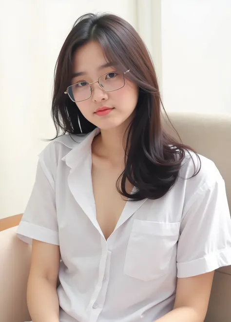 topless. small breasts. glasses