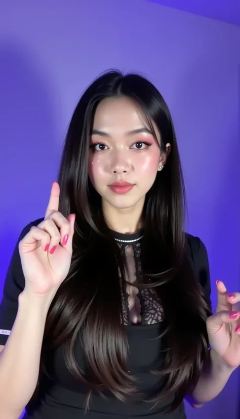 80’s glam rock makeup on shiny android face, look like asian muscle pretty idol, anime, 2.5D, Glittery face, moody lighting, (purples, pinks, and blues), iridescent face, abstract ai model, pretty, sexy, minimal, sleek, slender, asian, elegant, chic, futur...